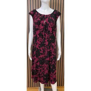Wisp Women's 18W Red Dress Polyester Shift Jersey Floral Fall Romantic Dark Midi